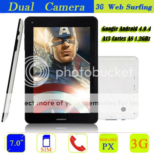 7" Android 4 0 Tablet PC Dual Camera Touchscreen Smartphone GSM Phablet 3G White