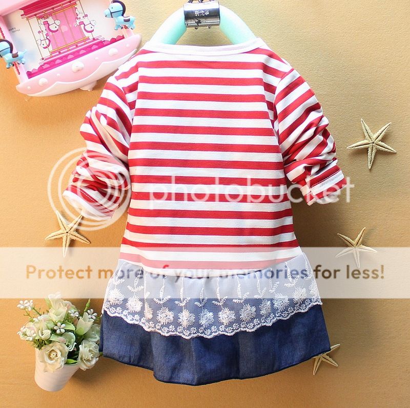 New Kid Girls Toddler Striped Clothes Red Flower Layered Lace Dress Skirts 2 6Y
