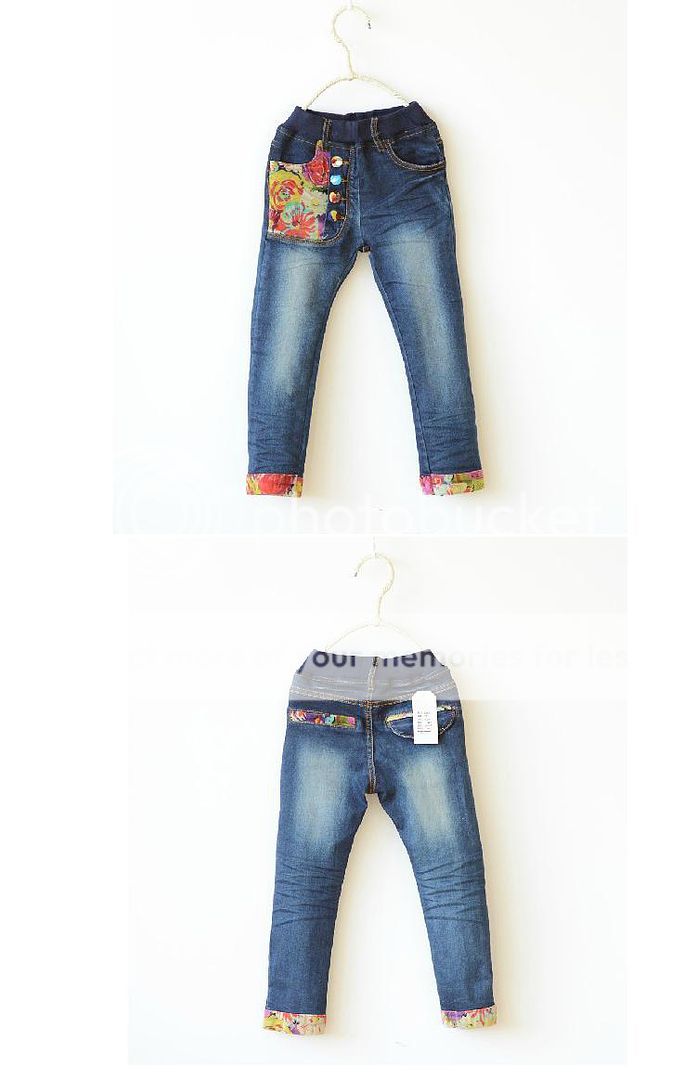 Girls Baby Clothing Skinny Slim Blue Denim Pants Kid Flower Jeans Trousers 3 8Y