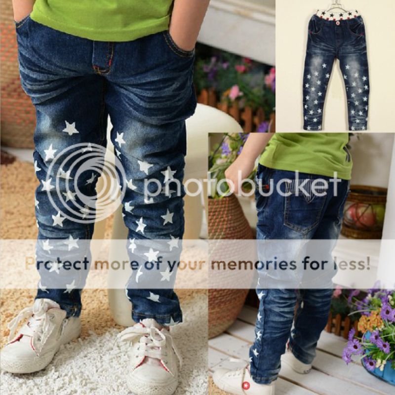 Boy Baby Clothes Kids Denim Pants Star Elastic Straight Jeans Trousers Size 3 8Y