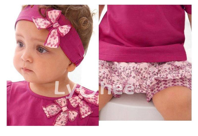 Toddler Baby Infant Clothes Girl Kids Bow Top Pant Headband 3pcs Outfit Set 0 3Y