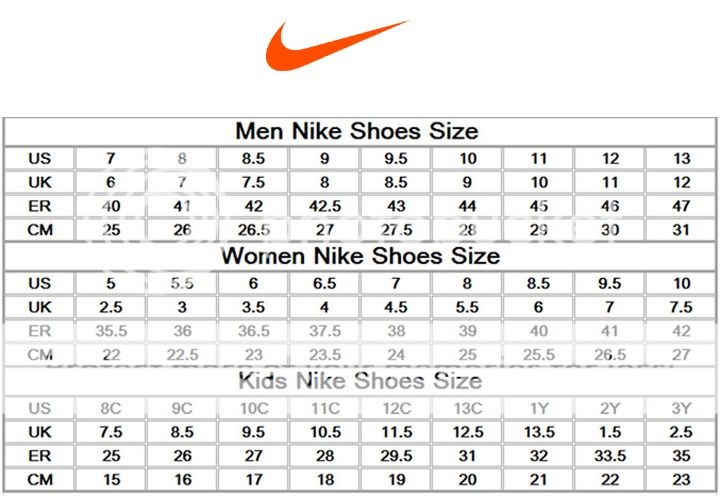 Chart Size Shoes Nike